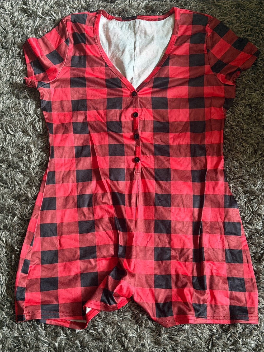 Red & Black Buffalo Plaid Button Sleepwear Romper